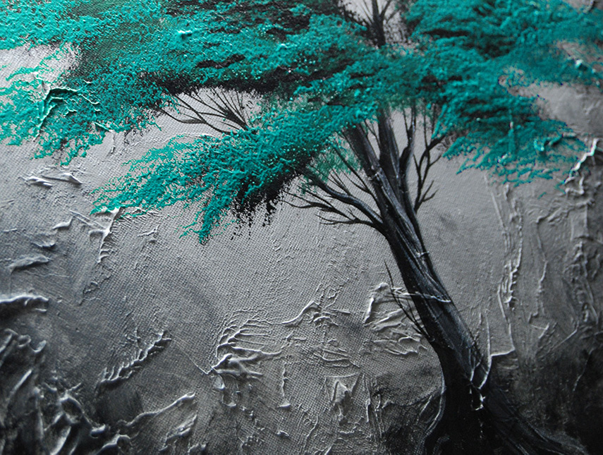 Jednodílný ručně malovaný obraz zelený strom