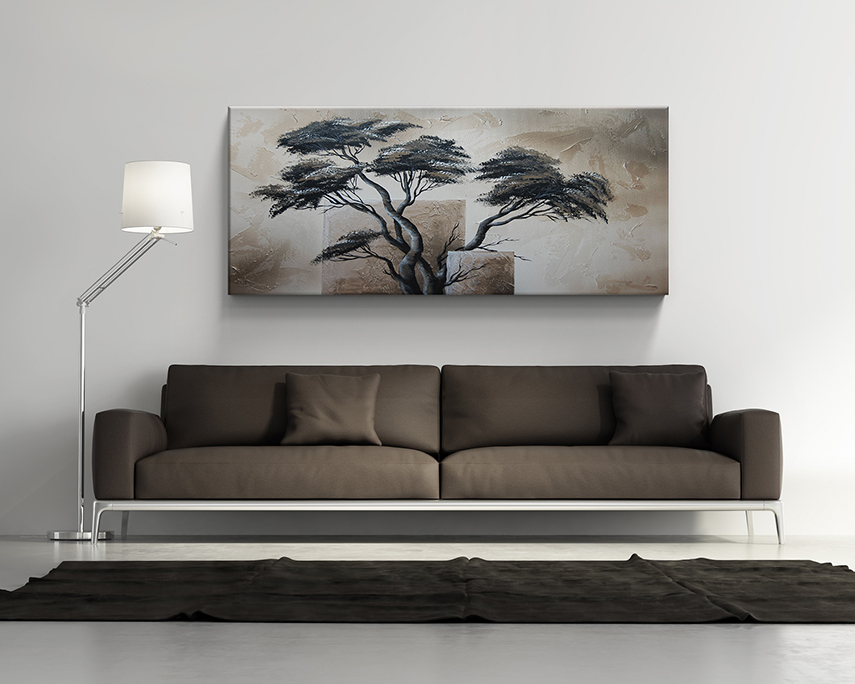 Jednodílný ručně malovaný obraz strom panorama