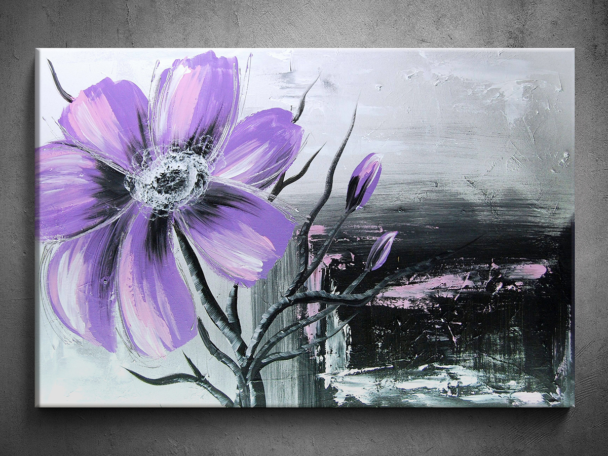 Ručně malovaný obraz fialový květ