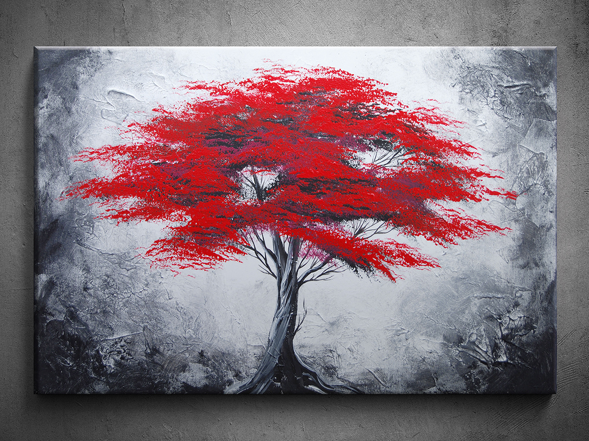 Ručně malovaný obraz červený strom