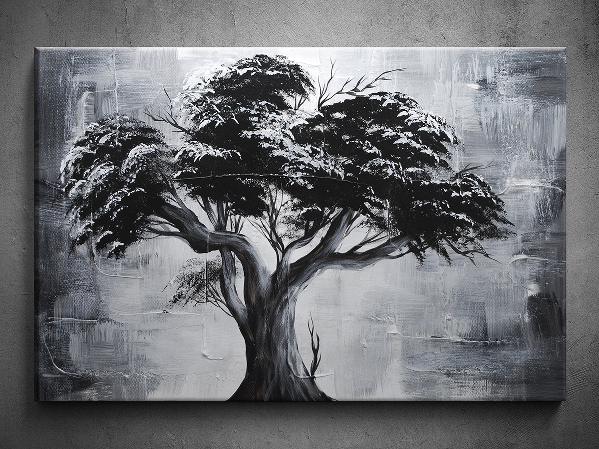 Abstrakce ručně malovaný obraz černobílý strom