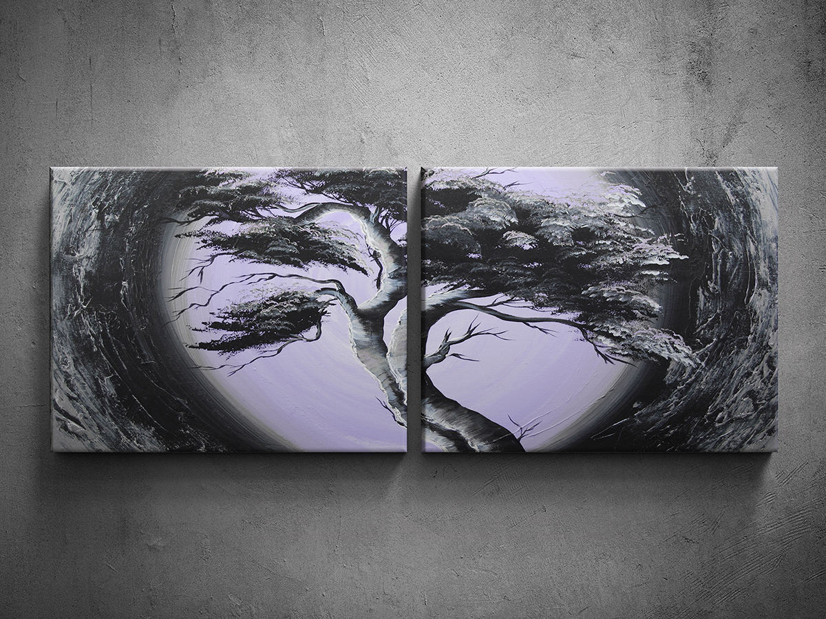 Vícedílný ručně malovaný obraz strom