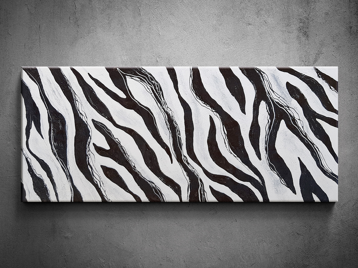 Černobílá abstrakce - ručně malovaný obraz zebra