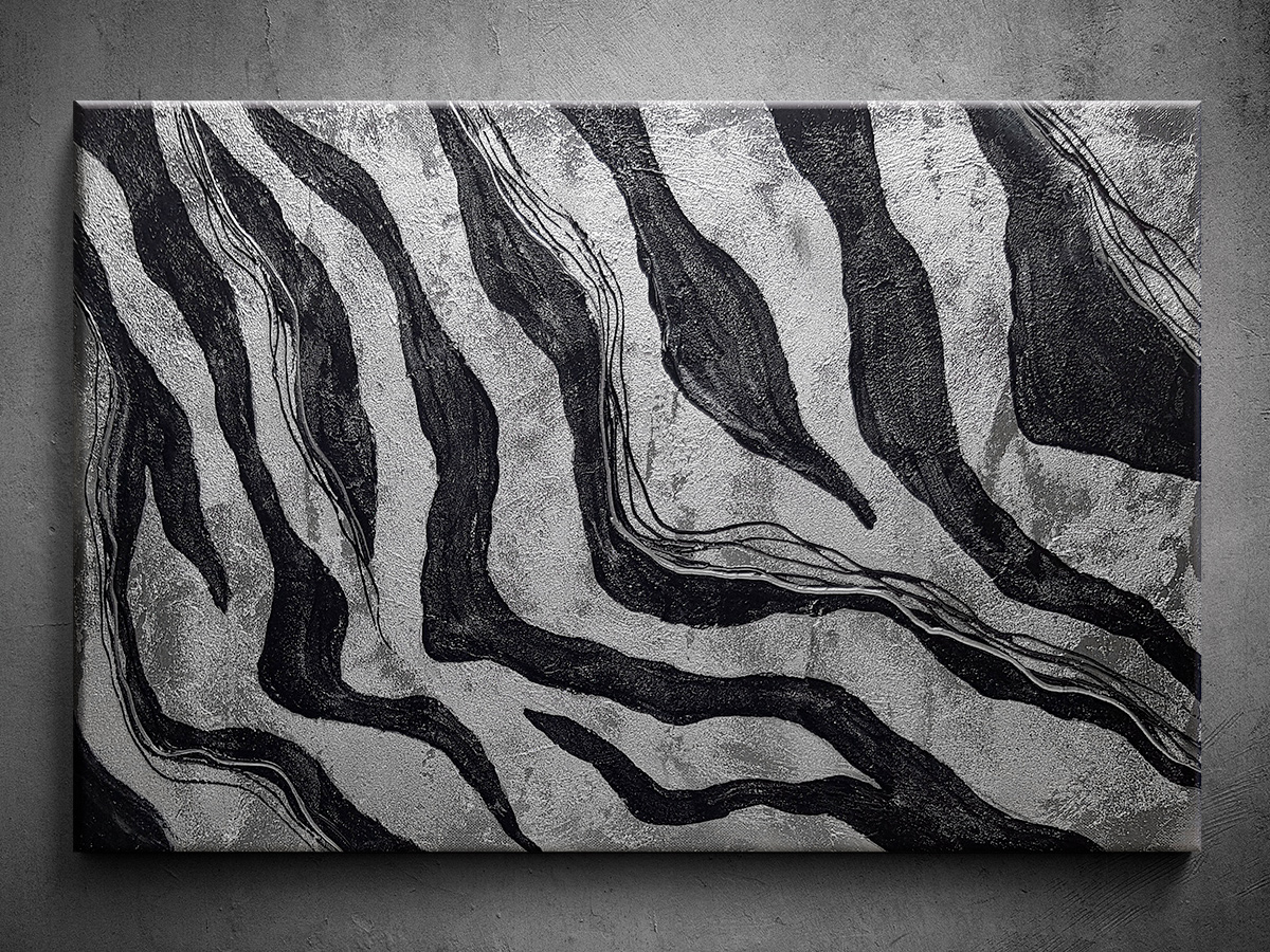 Stříbrná abstrakce - Ručně malovaný obraz zebra